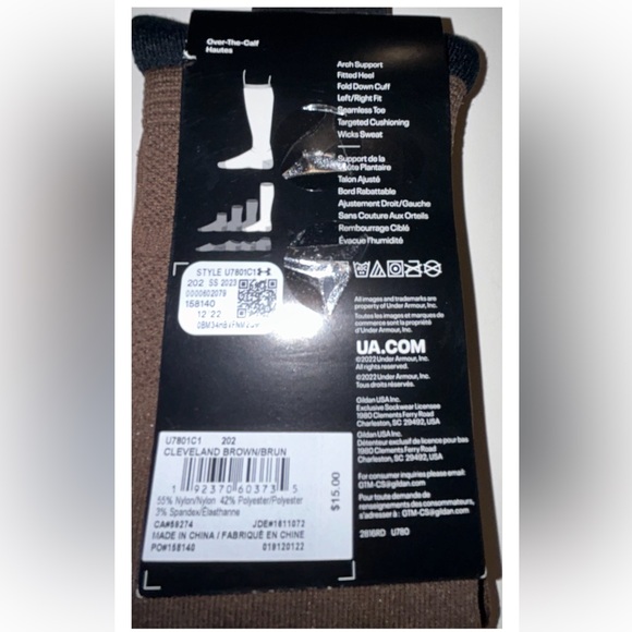 Under Armour UA OTC Soccer Socks 1 Pair Youth 13.5K-4.5 Brown w White Logo Kids - Picture 2 of 9
